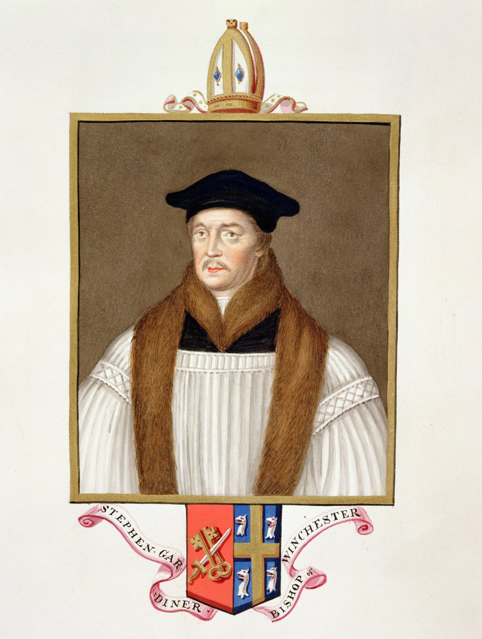 Retrato de Stephen Gardiner (c.1483-1555) Bispo de Winchester de &39;Memórias do Tribunal da Rainha Elizabeth&39;, publicado em 1825 (wc e guache sobre papel) de Sarah Countess of Essex