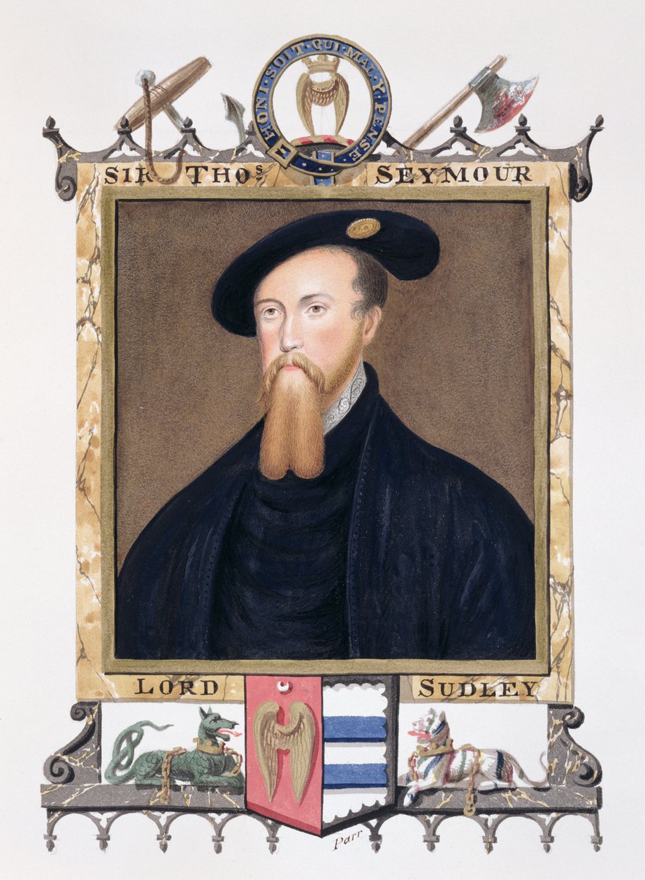 Retrato de Thomas Seymour (1508-49) 1º Barão de Sudeley de &39;Memórias da corte da Rainha Elizabeth&39;, publicado em 1825 (wc e guache sobre papel) de Sarah Countess of Essex