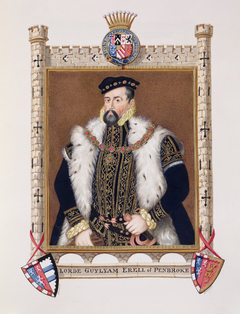 Retrato de William Herbert (c.1506-70) 1º Conde de Pembroke de &39;Memórias do Tribunal da Rainha Elizabeth&39;, publicado em 1825 (wc e guache sobre papel) de Sarah Countess of Essex