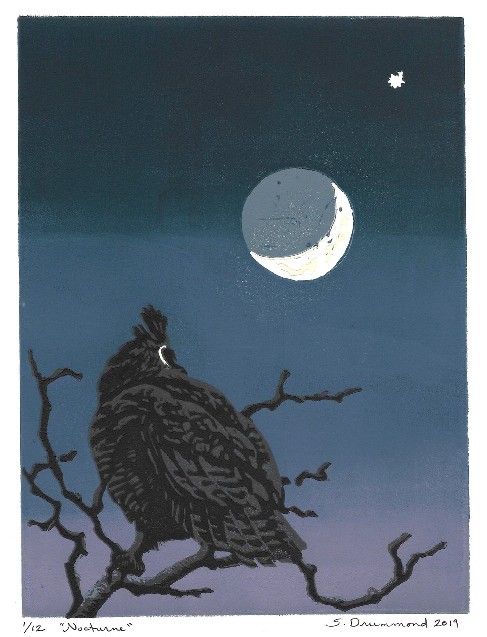 Noturno, 2019 (linoleogravura) de Sarah Drummond