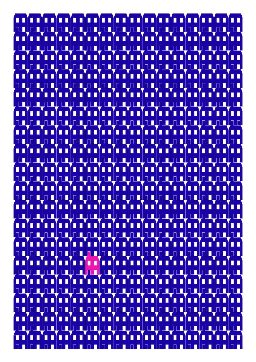 Impressão repetida da casa de papel azul, 2014 (impressão gráfica giclee) de Sarah Evans