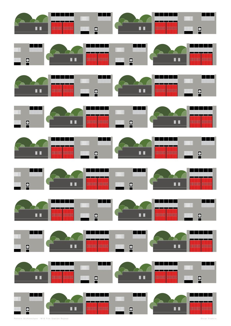 Repetição da impressão do quartel de bombeiros, 2014 (impressão gráfica giclee) de Sarah Evans