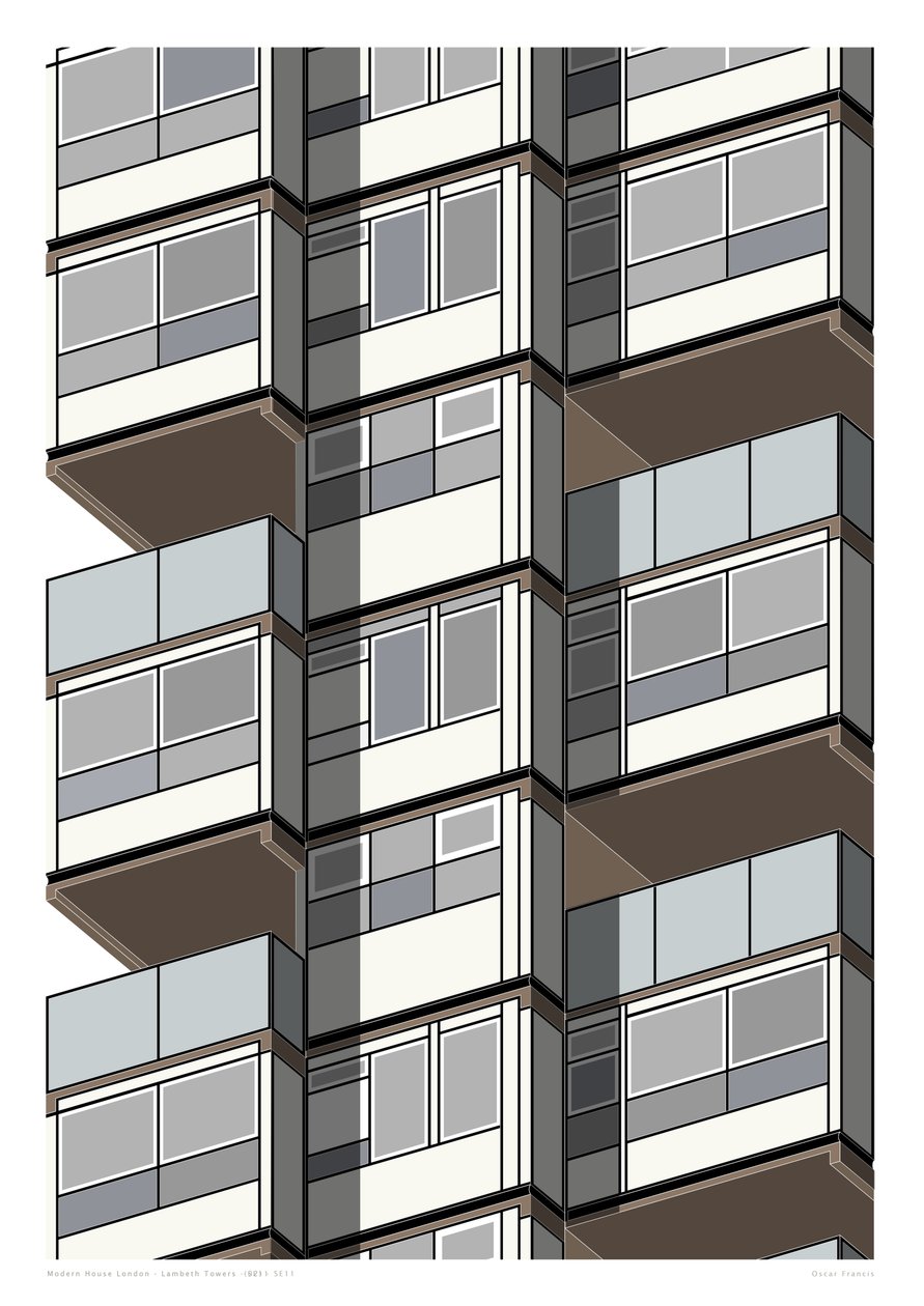 Lambeth Towers_Sepia, 2015 (impressão gráfica giclee) de Sarah Evans