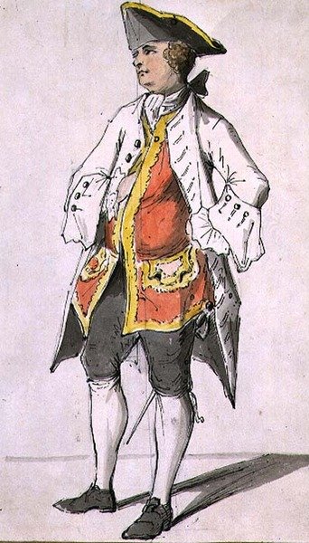 Um cavalheiro de chapéu tricórnio, de um álbum de estudos de figuras, meados do século XVIII (caneta e tinta com aguarela) de Sarah Hamilton