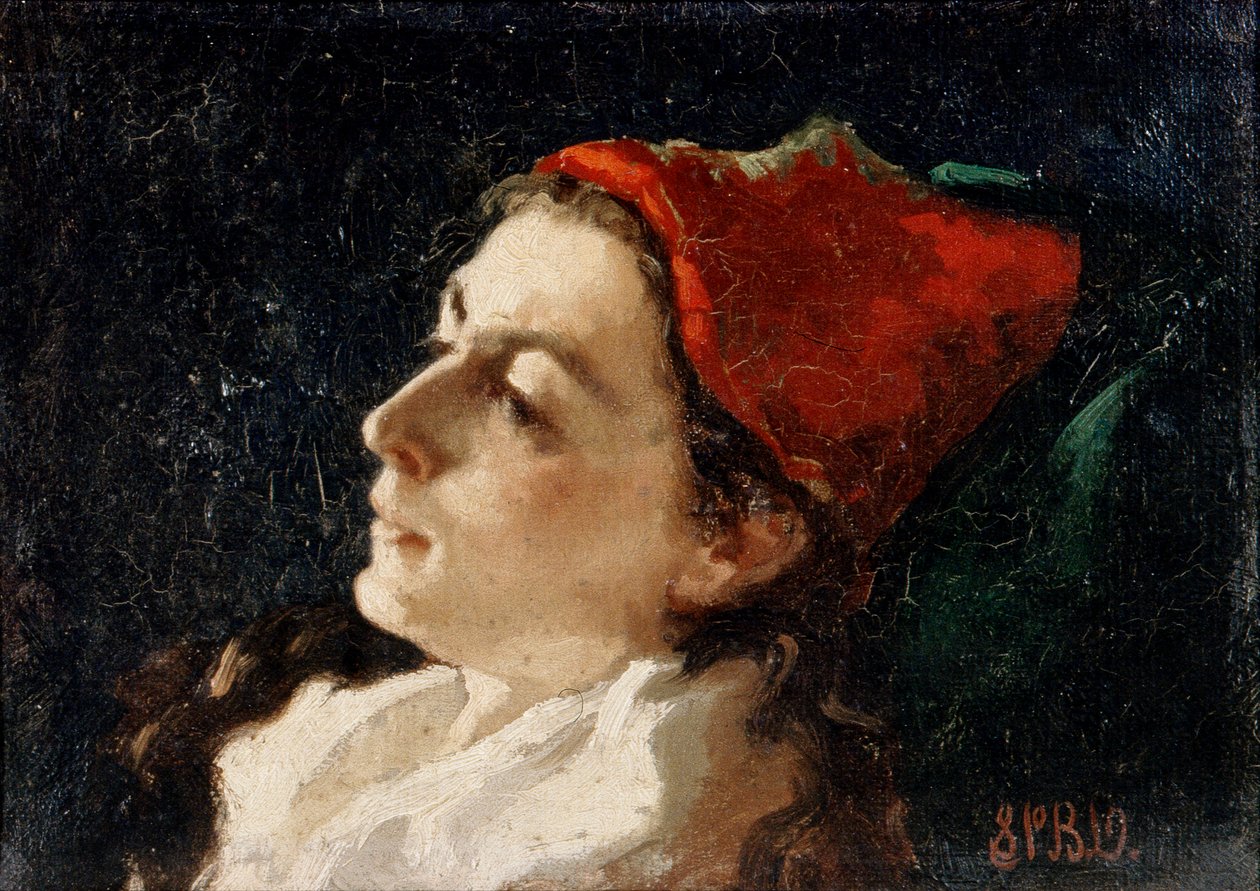 Cabeça de mulher com touca vermelha (óleo sobre tela) de Sarah Paxton Ball Dodson