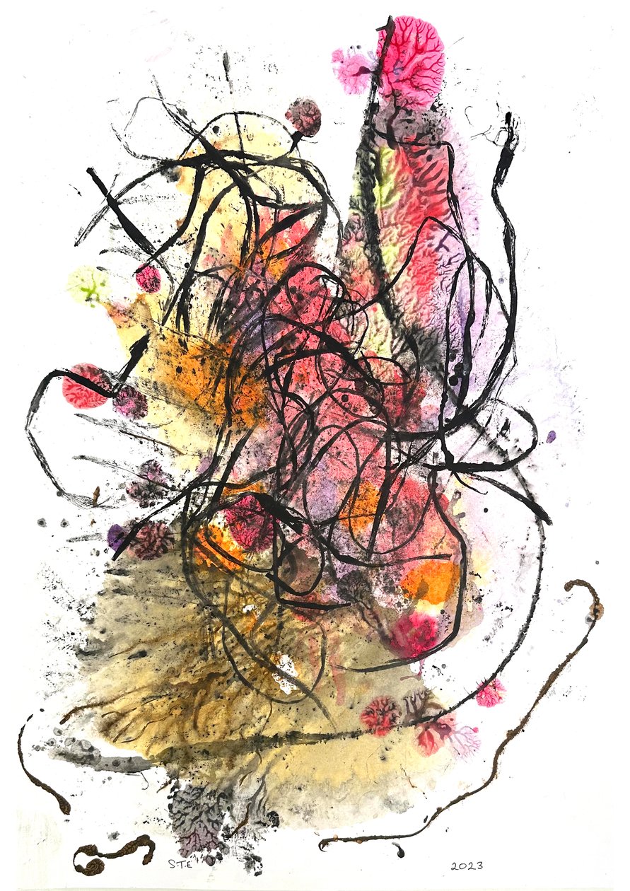 Relva preta, 2023 (mono-impressão a tinta) de Sarah Thompson Engels