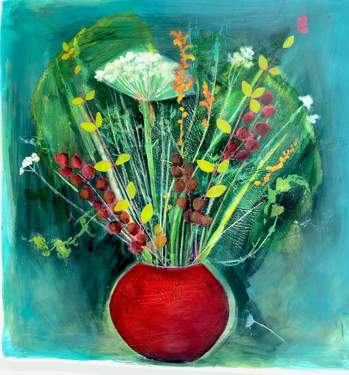 Vaso castanho, 2022 (óleo sobre tela) de Sarah Thompson Engels