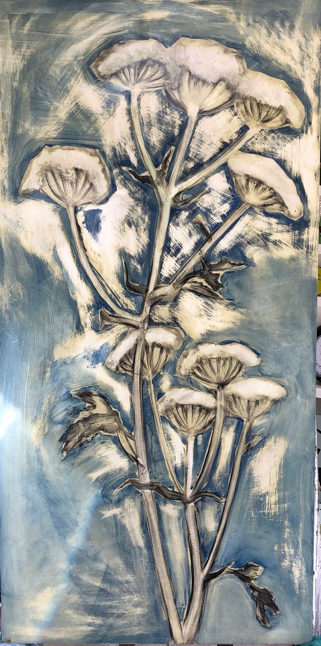 Hogweed (acrílico a bordo) 2020 de Sarah Thompson Engels