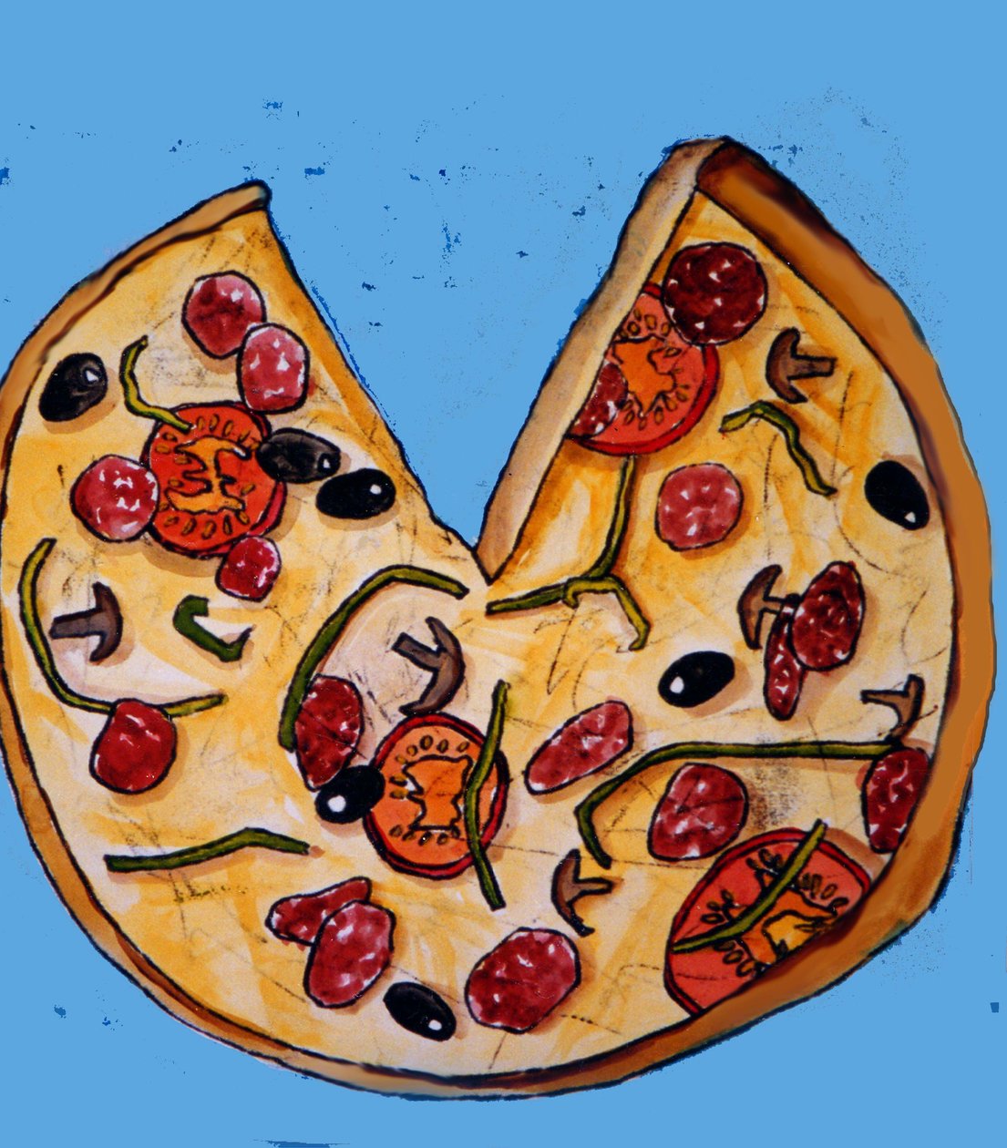 Pizza,2017,(monoprint com tintas) de Sarah Thompson Engels