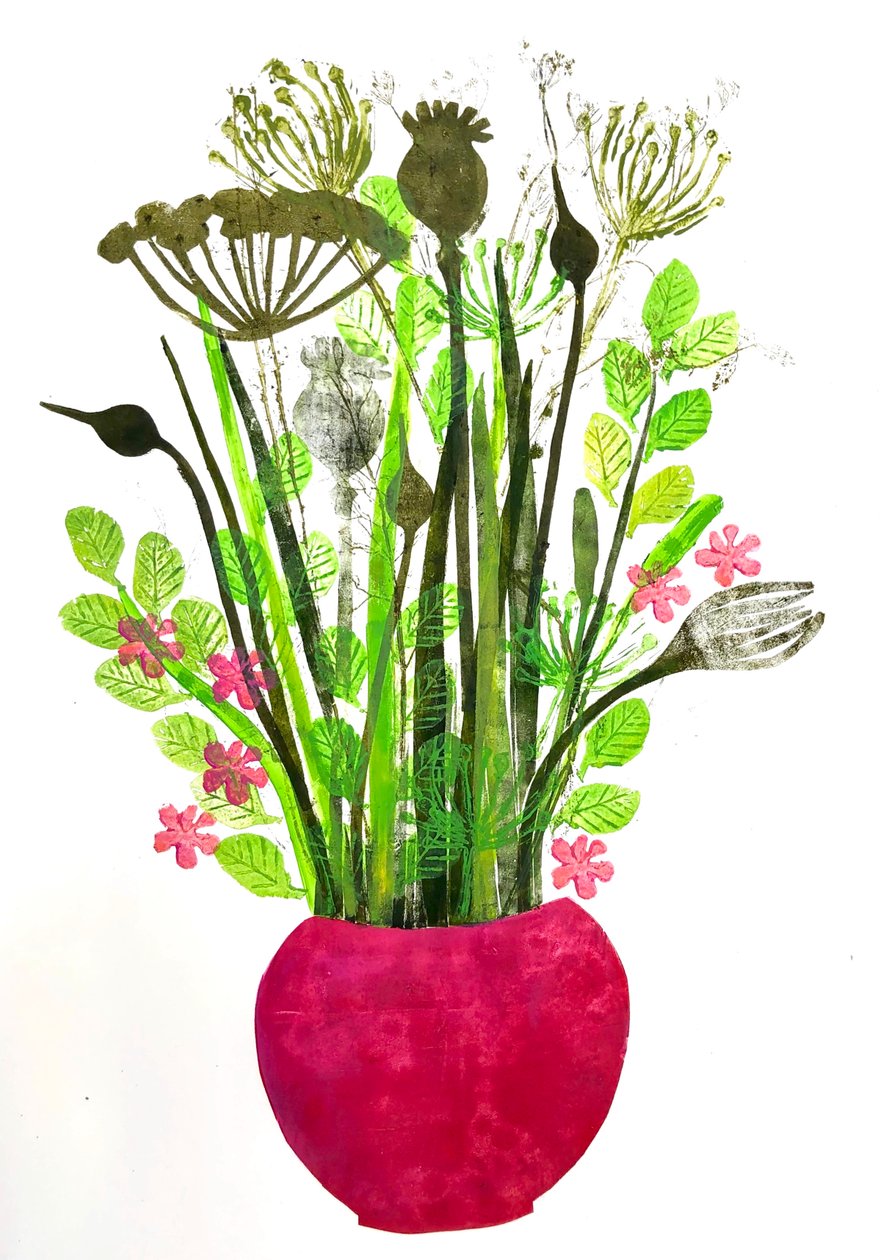 Vaso vermelho 2, 2021 (monoprint) de Sarah Thompson Engels