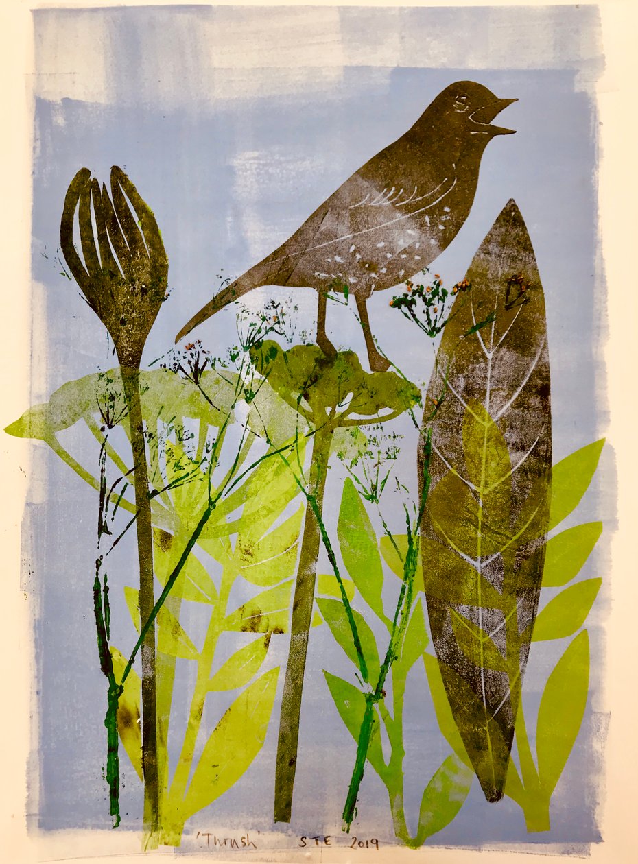 Ave cantora,2020,(monoprint) de Sarah Thompson Engels
