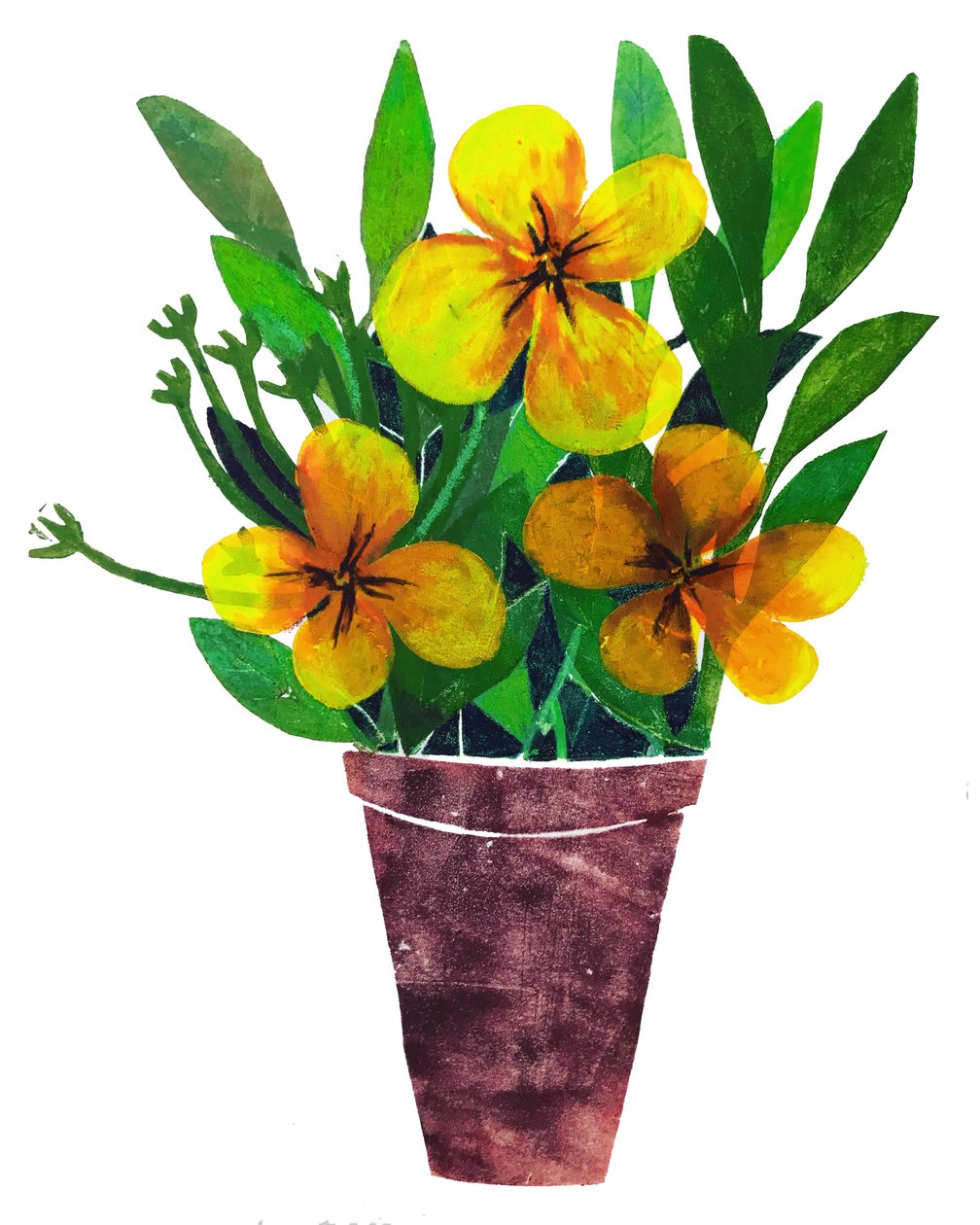 Pote de planta amarela,2019,(monoprint) de Sarah Thompson Engels