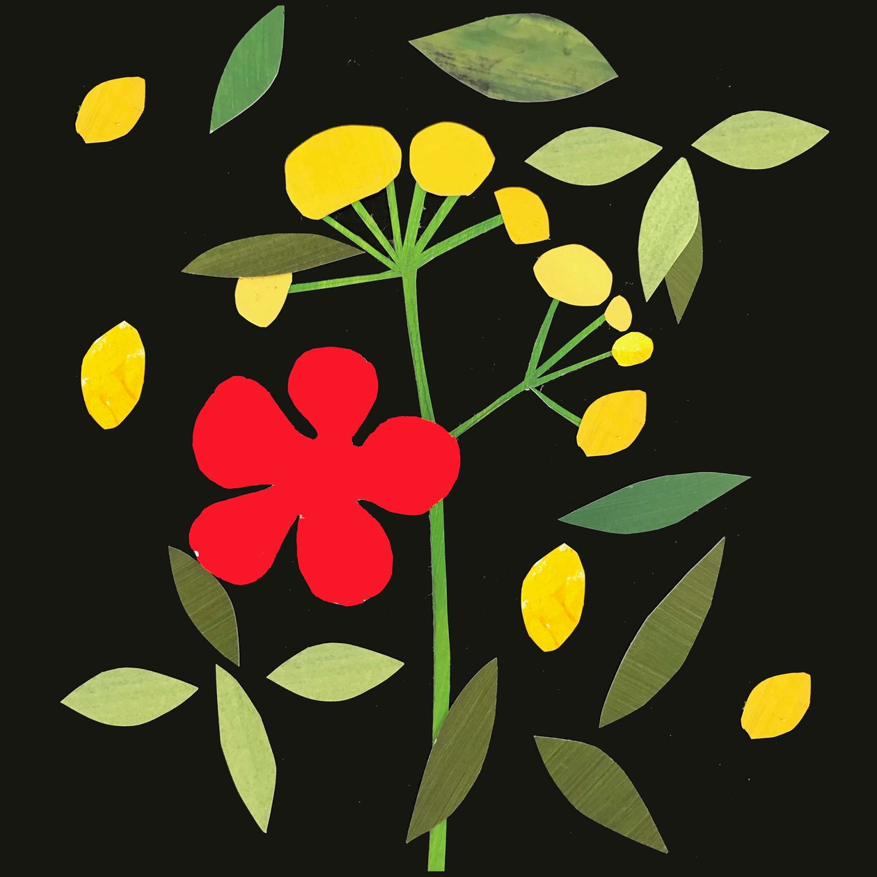 pétalas e folhas,2019 (colagem) de Sarah Thompson Engels
