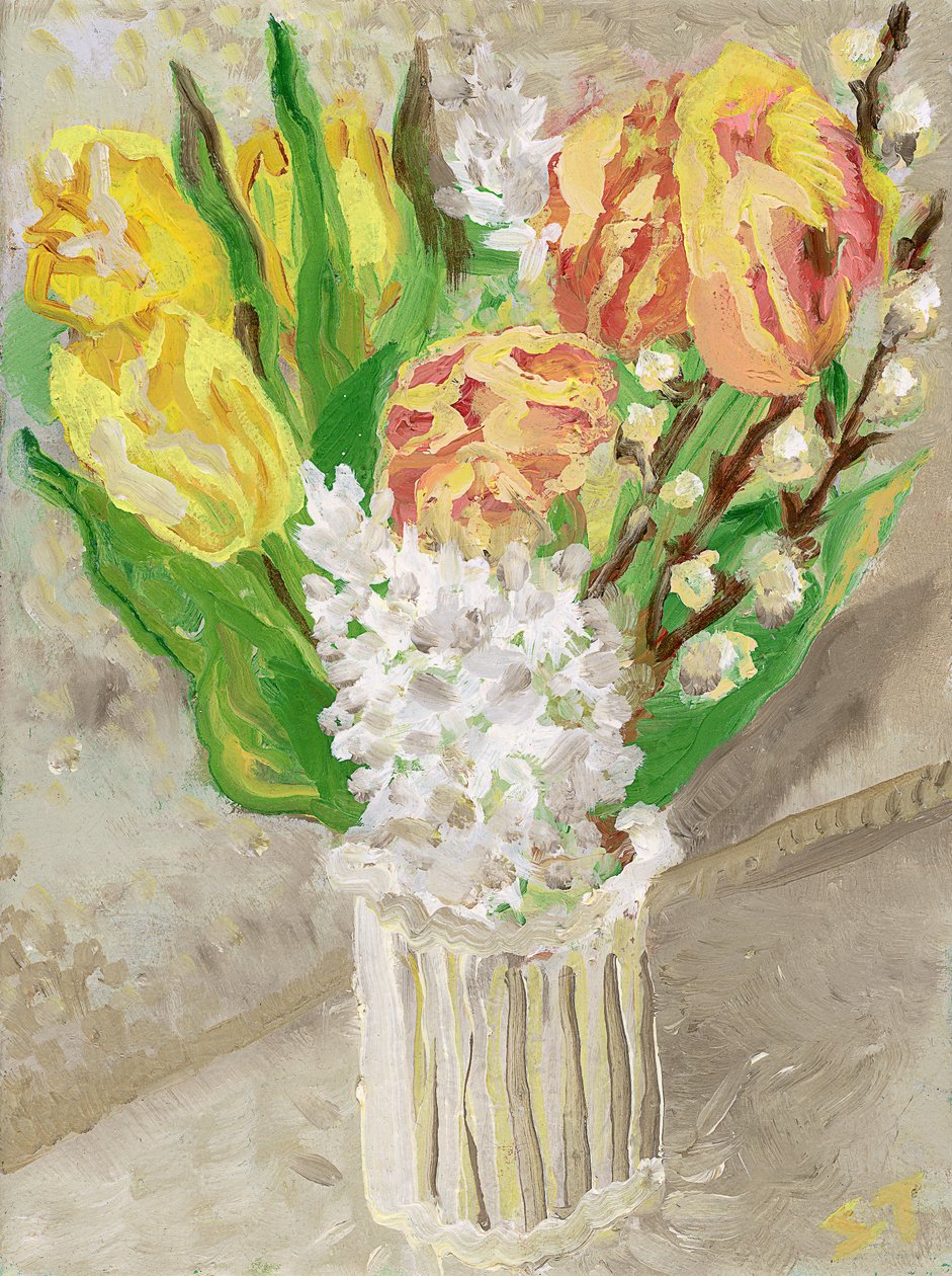 Tulipa e jacinto, c.2023 (óleo sobre tela) de Sarah Tudor