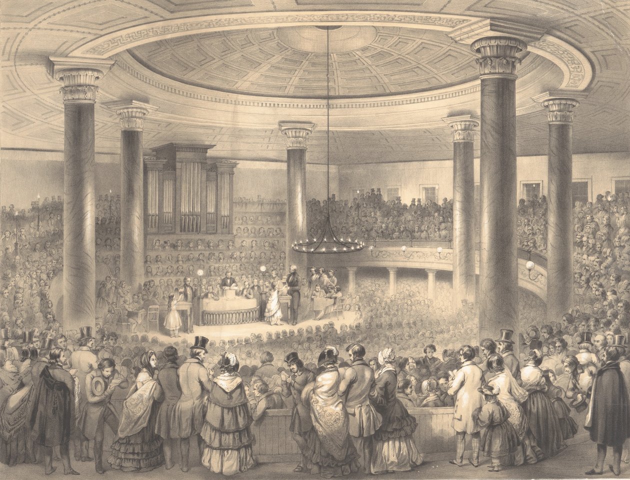 Distribuição dos American Art Union Prizes, no Tabernacle, Broadway, 24 de dezembro de 1..., 1847 de Sarony and Co