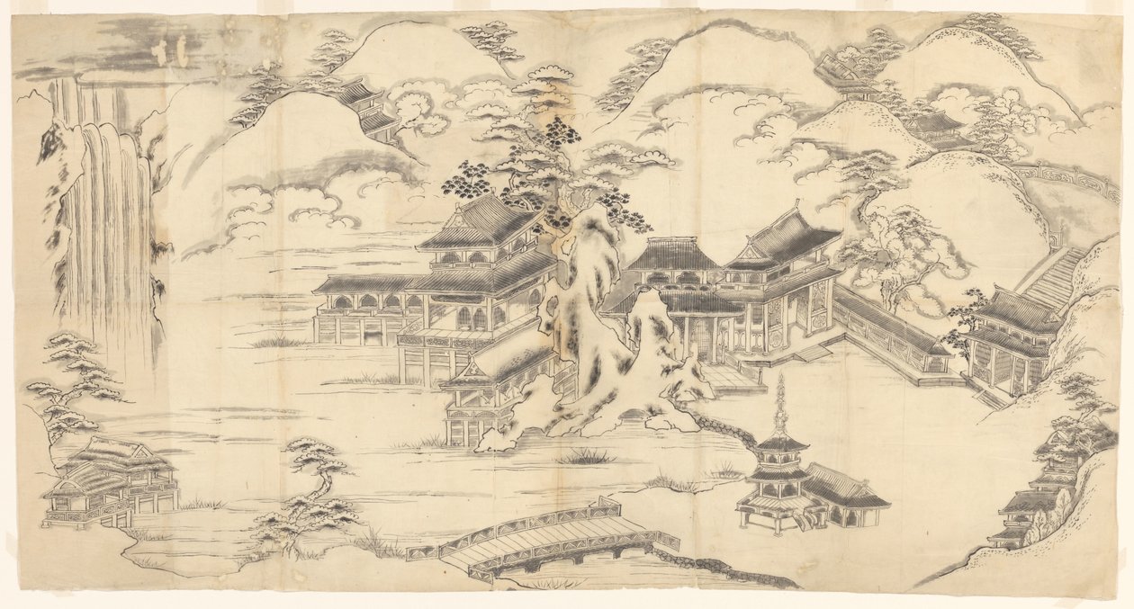 paisagem de estilo chinês de Sasaya (workshop of)