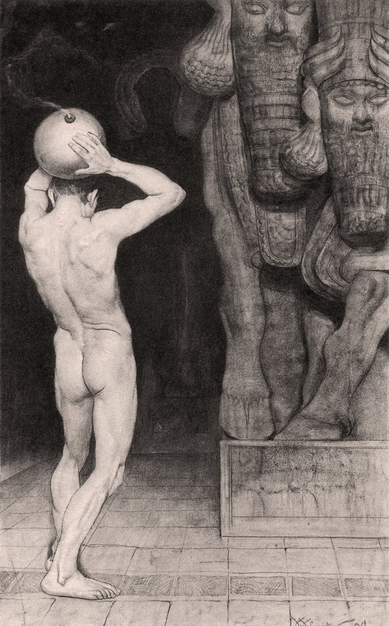 Der Anarchist, 1894 (grafite a carvão a bordo) de Sascha Schneider