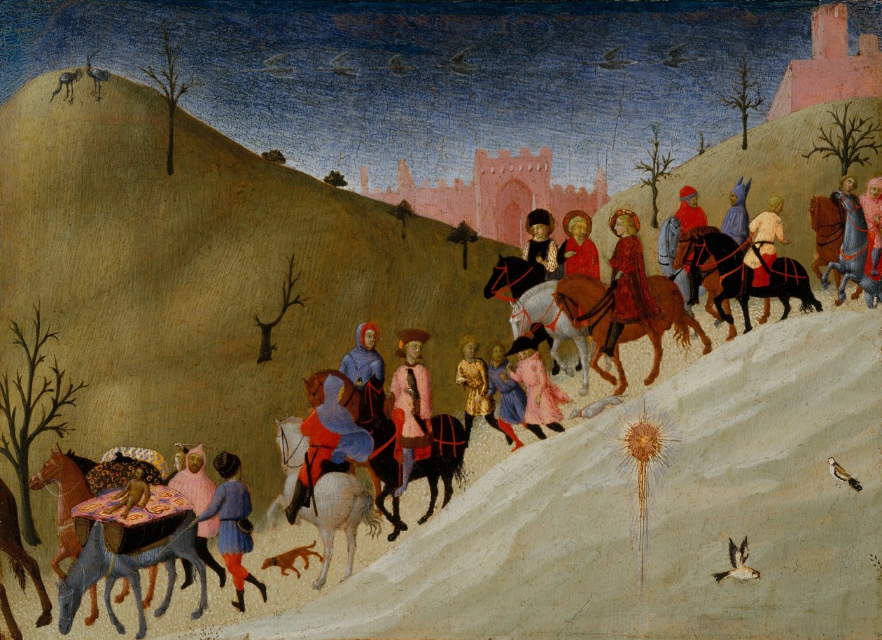A Jornada dos Magos, c.1433-5 (têmpera e ouro sobre madeira) de Stefano Sassetta