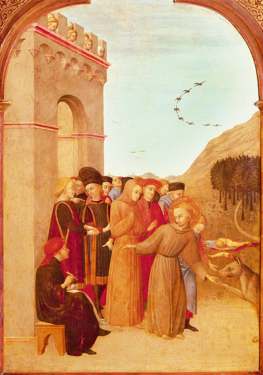 São François de Assis falando com o lobo de Gubbio (detalhe) (tempera de ovo no painel de álamo) de Sassetta (c.1392 1450)