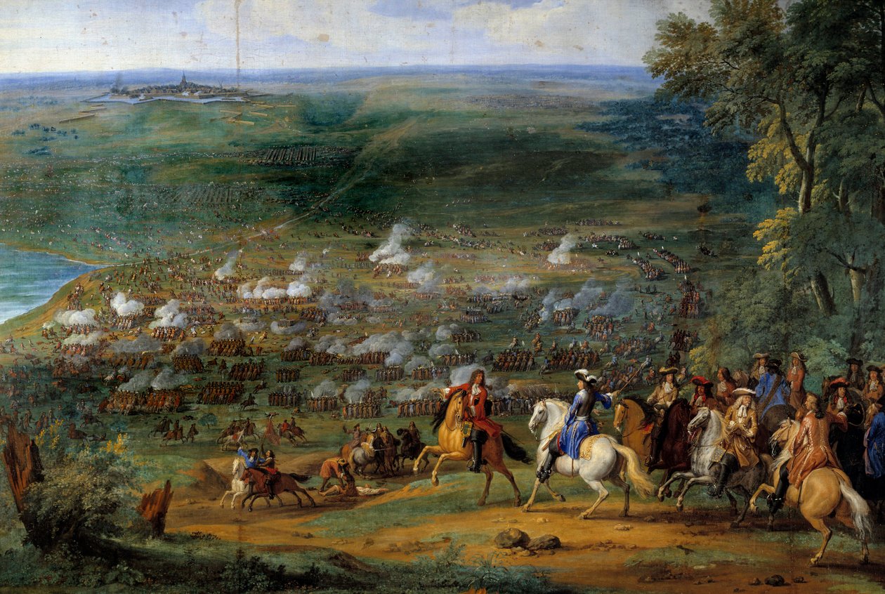 Guerra dos Trinta Anos: "Vista da Batalha de Rocroy (Rocroi) em 19/05/1643 contra as tropas francesas do Duque de Enghien e as tropas espanholas de Francisco de Melo" Detalhe, Pintura de Sauveur Le Conte (Leconte, Le Comte, Lecomte) (1659-1694) de Sauveur Le Conte