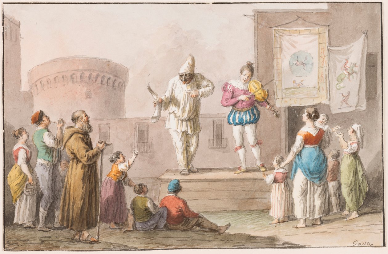Desenho, aguarela; Actores de uma Commedia dell