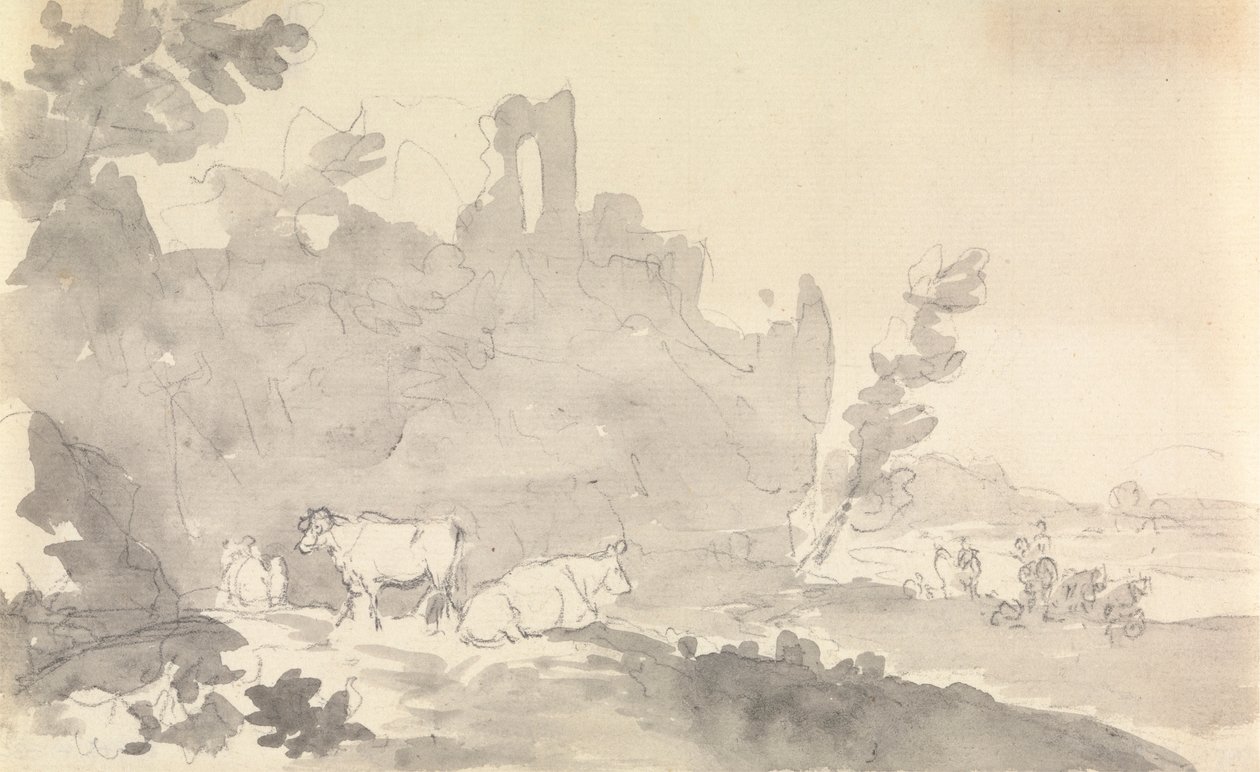 Paisagem com vacas em primeiro plano de Sawrey Gilpin