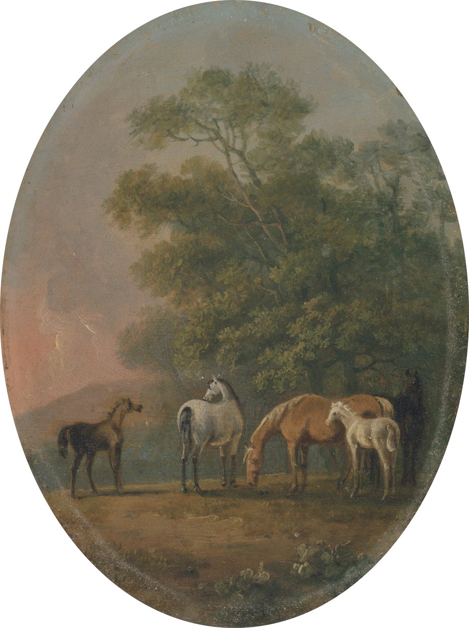 Éguas e potros, c.1770-80 (óleo sobre metal) de Sawrey Gilpin