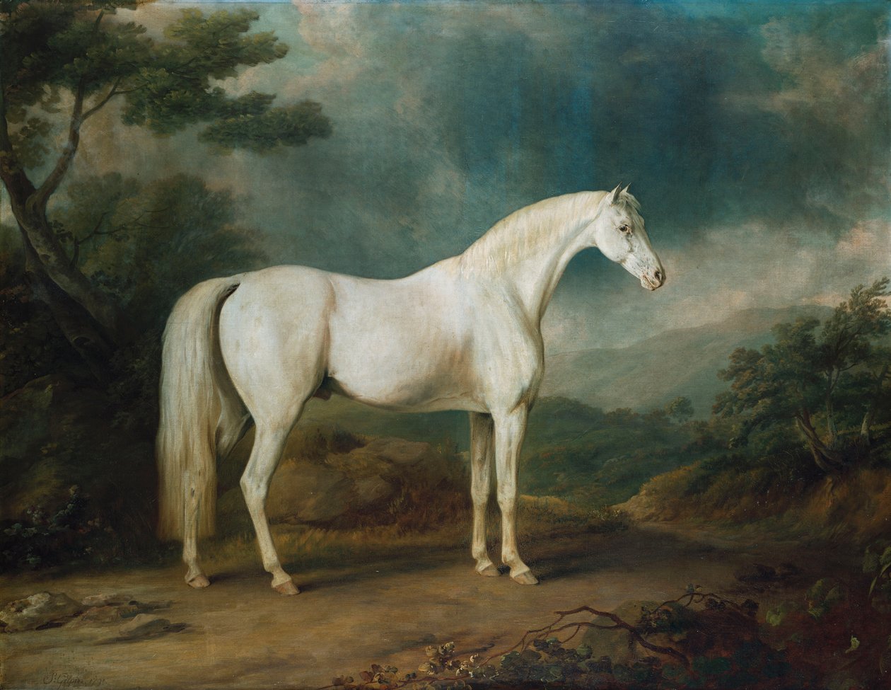 Cavalo branco em uma paisagem arborizada, 1791 de Sawrey Gilpin