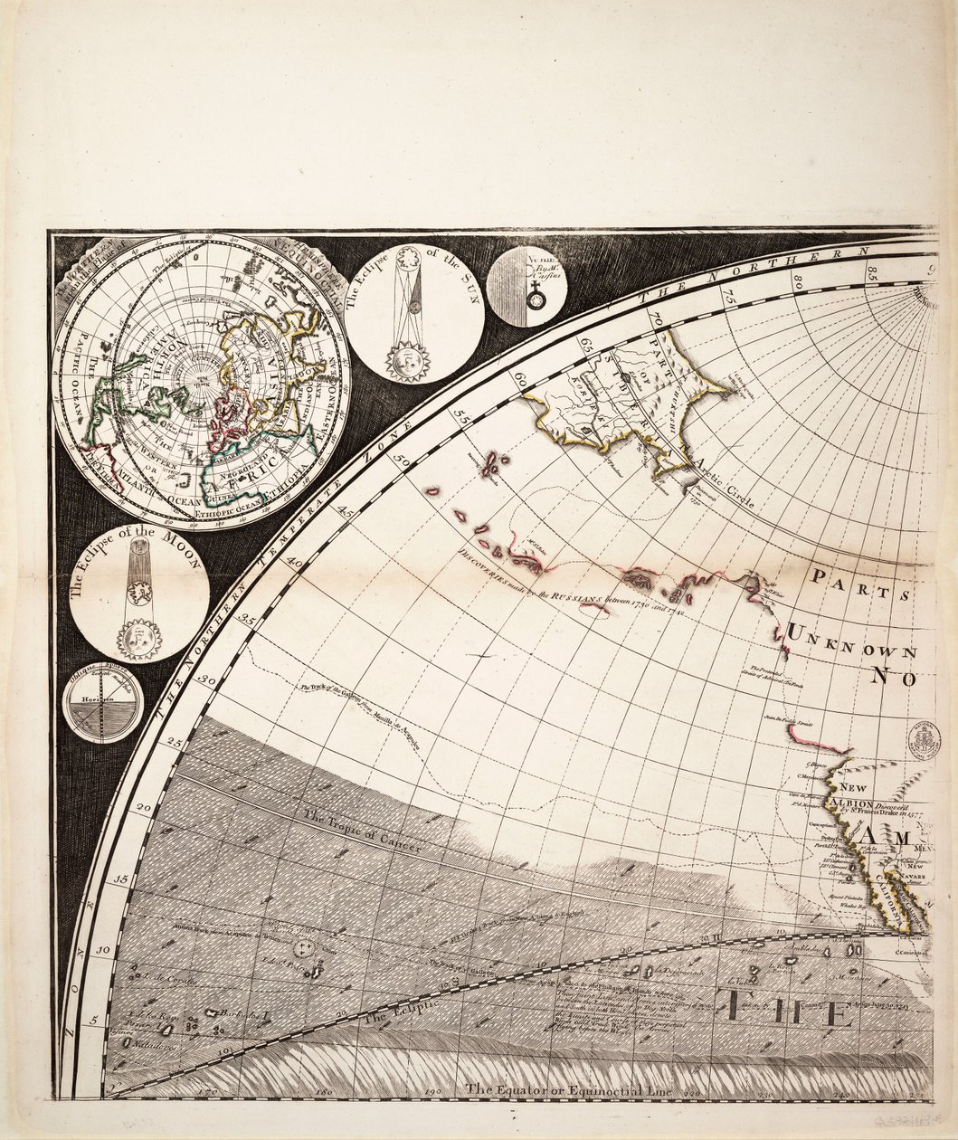 Um novo e correto mapa do mundo (secção), c.1774 (gravura a cores) de Sayer & Bennett