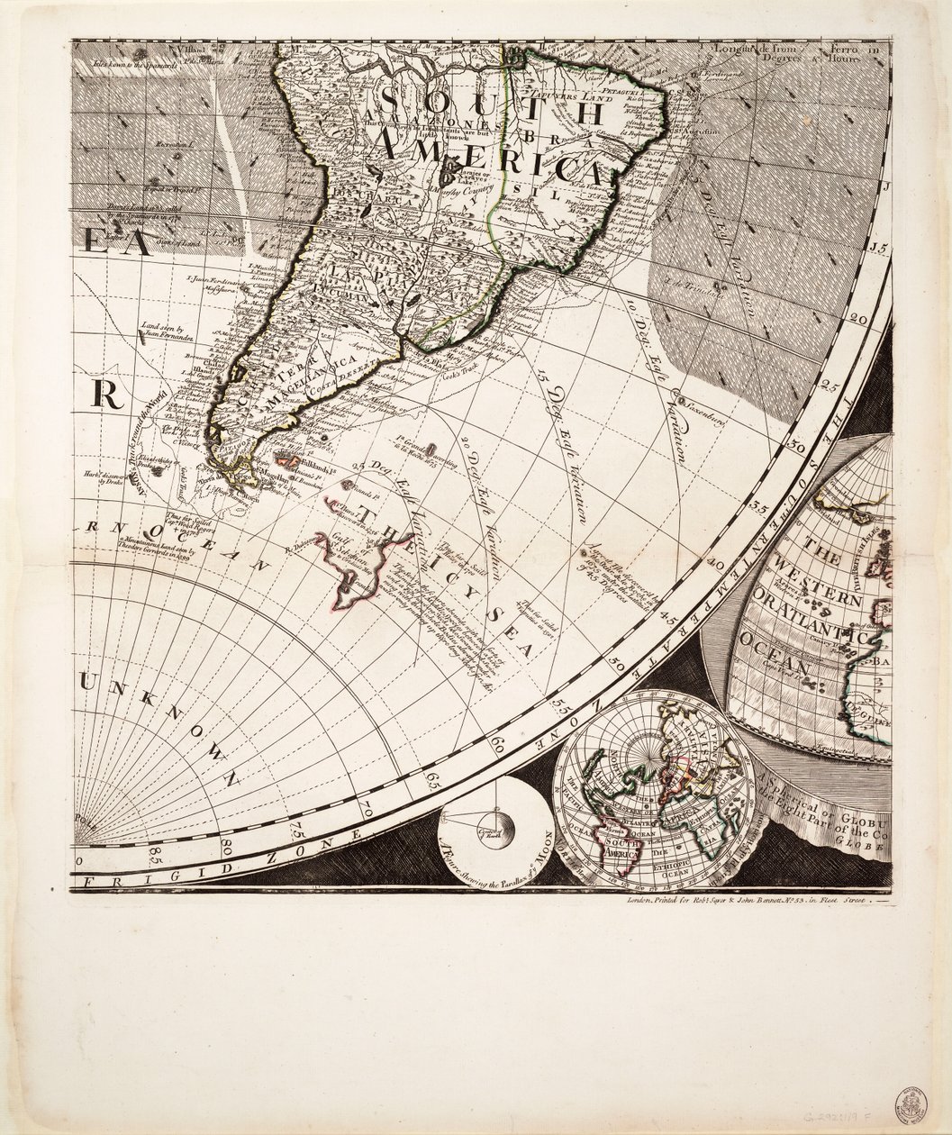 Um novo e correto mapa do mundo (secção), c.1774 (gravura a cores) de Sayer & Bennett