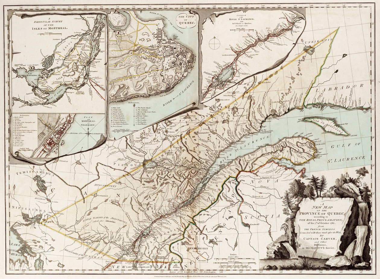 Mapa do Quebeque, Canadá de Sayer & Bennett