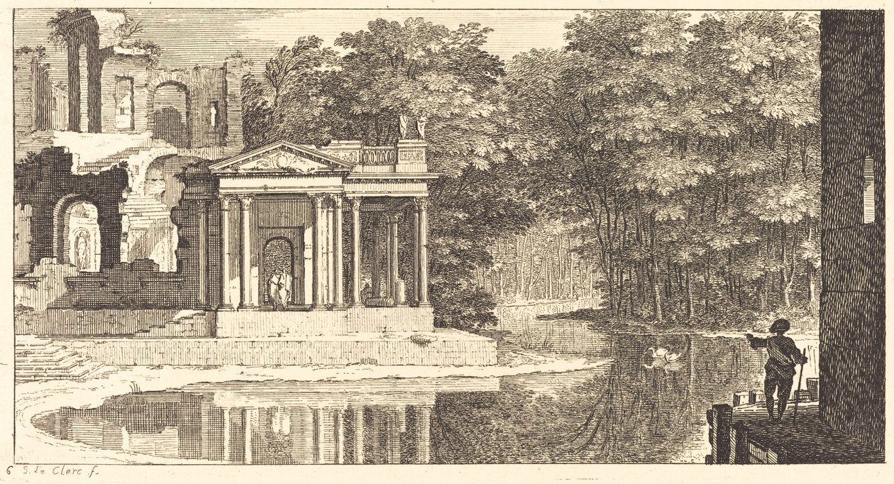 Paisagem com ruínas do templo e lagoa de Sébastien  Le Clerc I