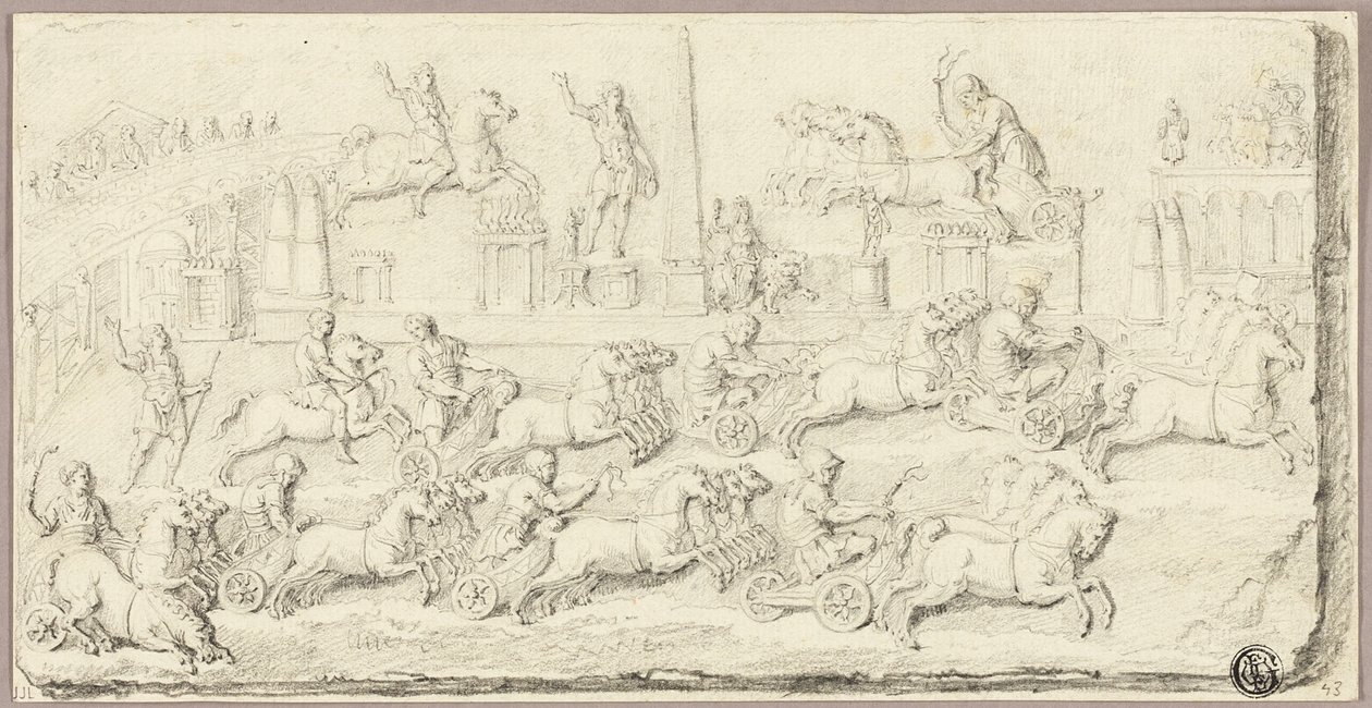 Corrida de bigas romanas (segundo baixo-relevo antigo) de Sébastien Le Clerc the Younger