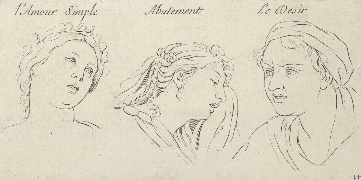 Simples Amor, Abatimento, Desejo de Personagens das paixões, gravados no de..., 1695-1720. de Sébastien Le Clerc the Younger