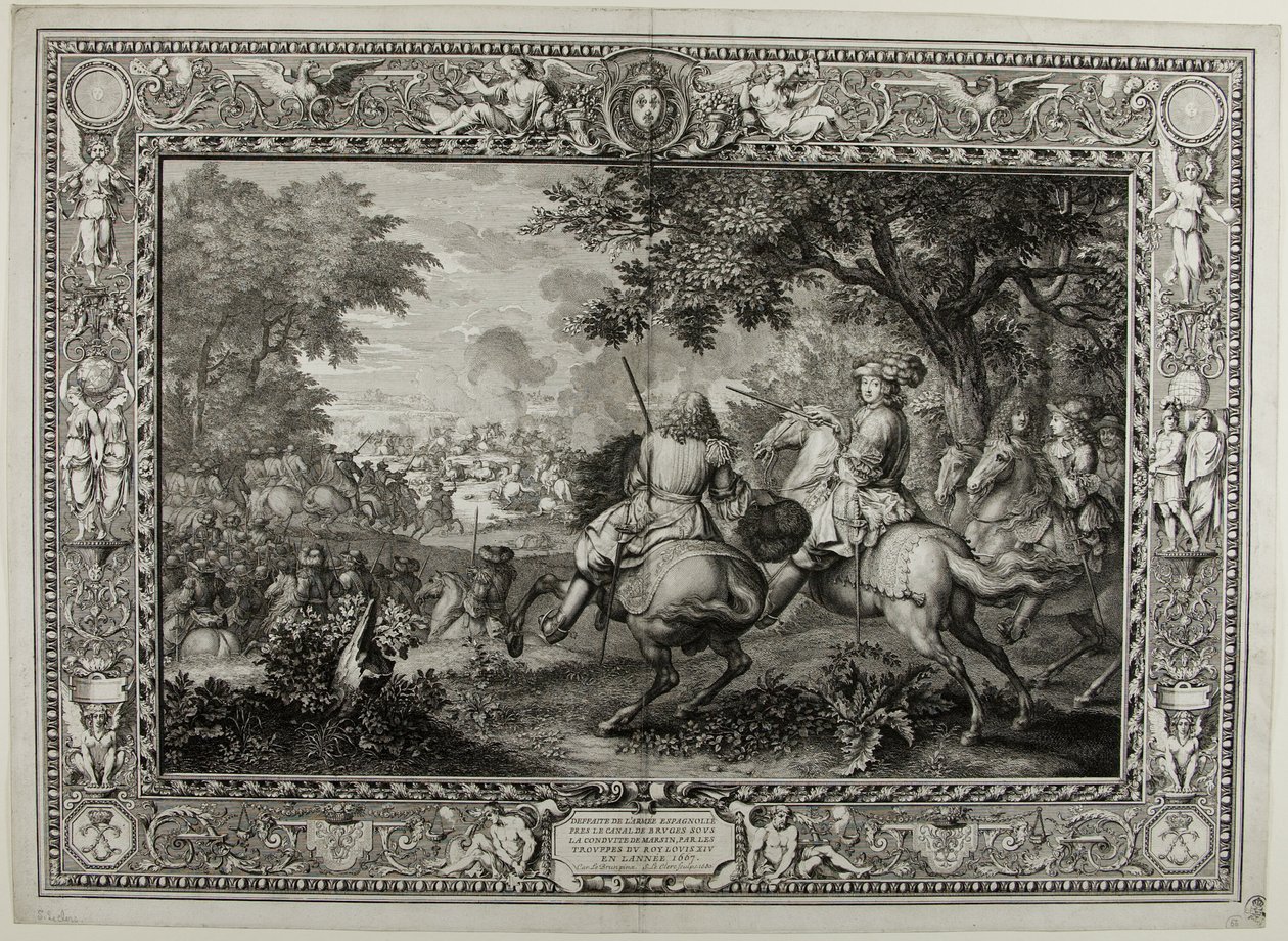 Derrota do exército espanhol perto do canal de Bruges pelas tropas do rei Luís XIV 1667 de Sébastien Le Clerc the elder