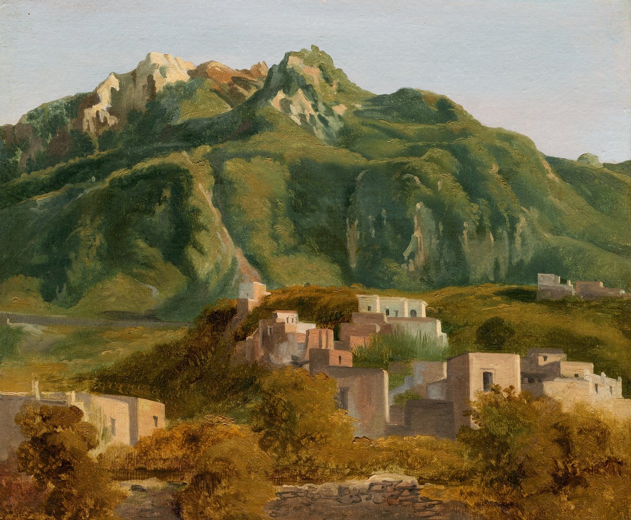 Aldeia na Ilha de Ischia, c.1826 (óleo sobre papel sobre tela) de Sébastien Louis Guillaume Norblin de la Gourdaine