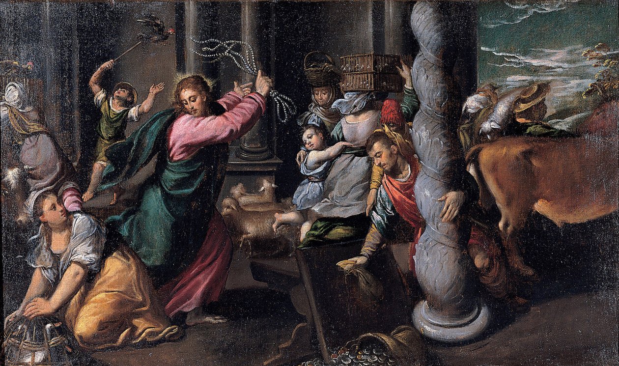 Cristo dirigindo os emprestadores de dinheiro do templo, 1580-1585 de Sigismondo Scarsellino