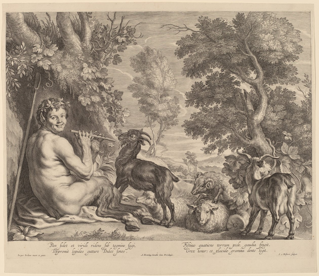 Pan tocando flauta de Schelte Adams Bolswert after Jacob Jordaens