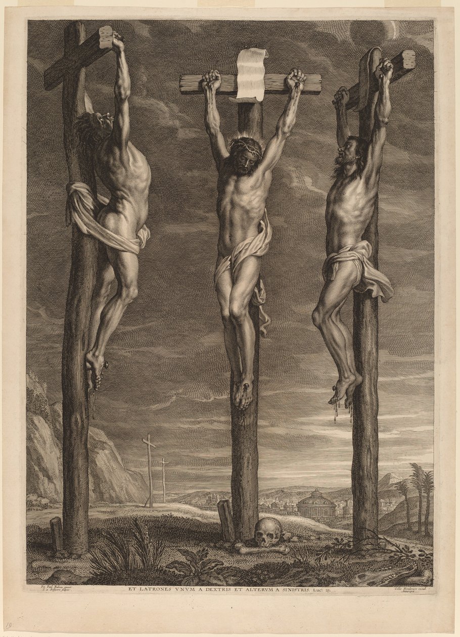 Cristo crucificado entre dois ladrões de Schelte Adams Bolswert after Sir Peter Paul Rubens