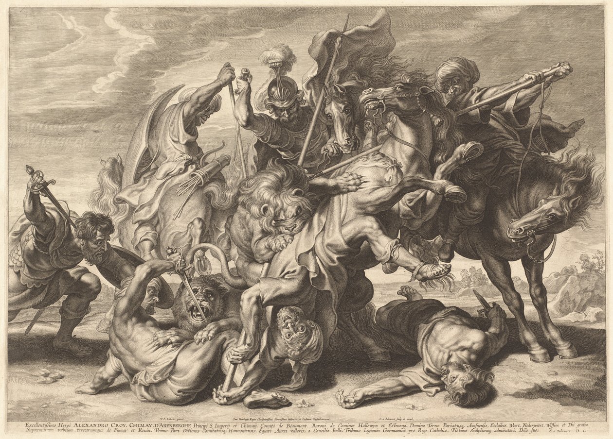 Caça ao Leão de Schelte Adams Bolswert after Sir Peter Paul Rubens