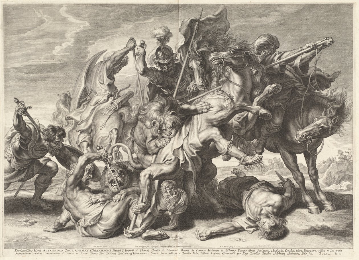 Caça ao Leão de Schelte Adams Bolswert after Sir Peter Paul Rubens