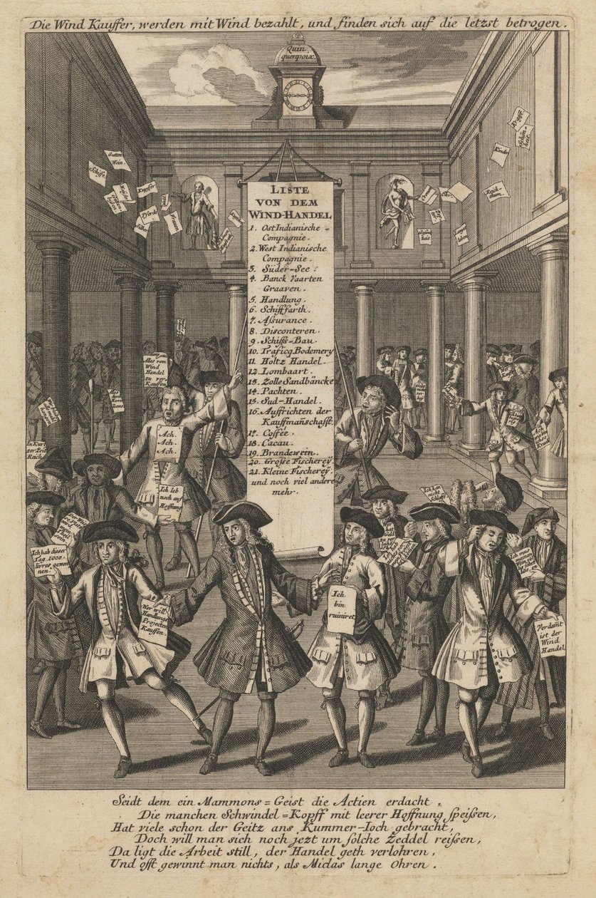 Traficantes de vento soltando dinheiro..., ca 1720 de Schmid