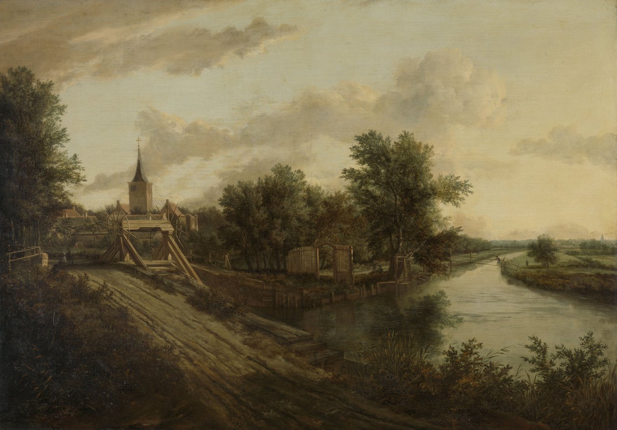 Paisagem, com, ponte rolando de School of Jacob van Ruisdael