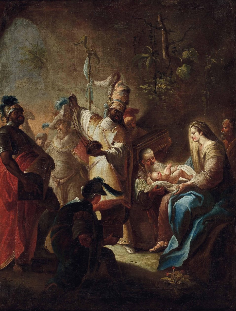 Os três reis adoram o menino Jesus de School of Johann Evangelist Holzer