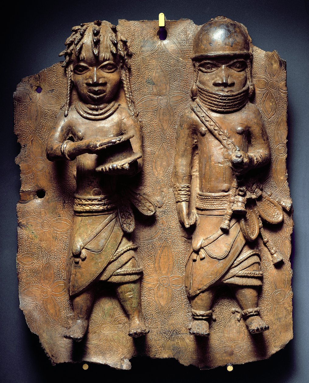 Placa de Benin, ritual para reforçar o poder místico do Oba, Nigéria (latão) de School African