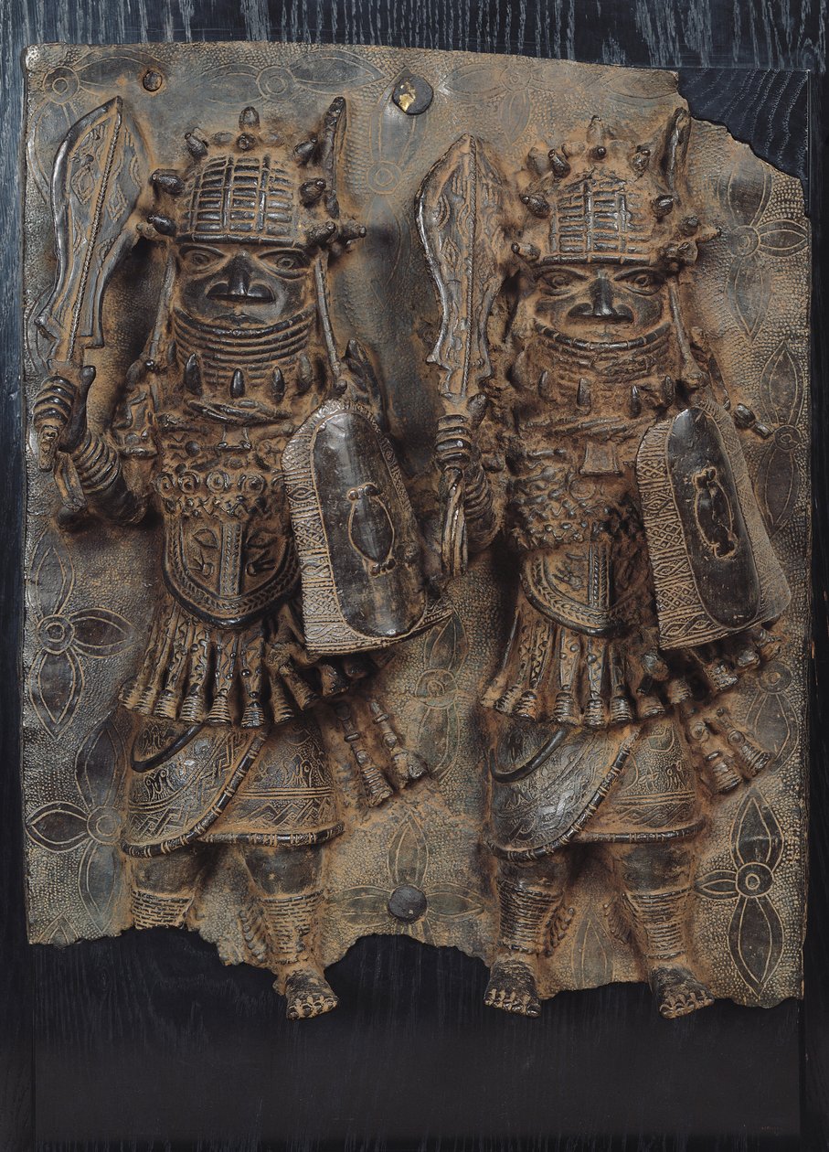 Placa de Benin com dois guerreiros, Nigéria de School African