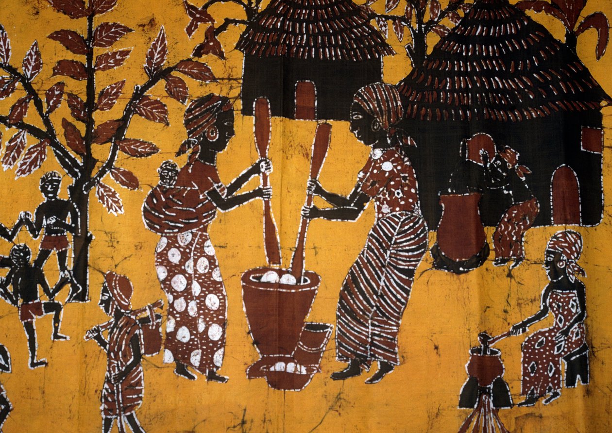 Pano feito com a técnica batik, artesanato togolês de School African