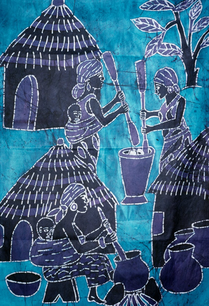 Pano feito com a técnica batik, artesanato togolês de School African