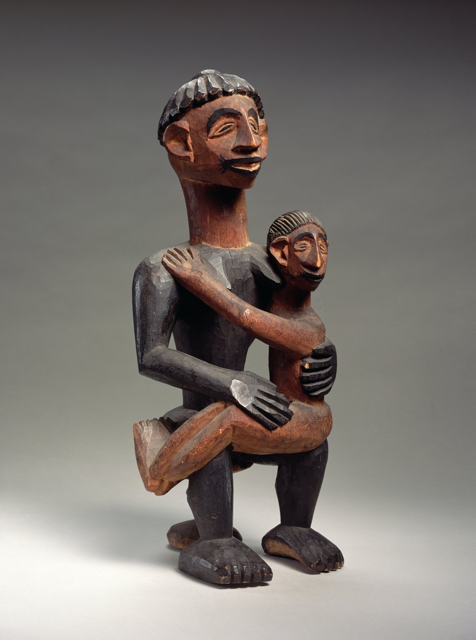 Mãe e filho sentados, Igbo, Nigéria (madeira) de School African