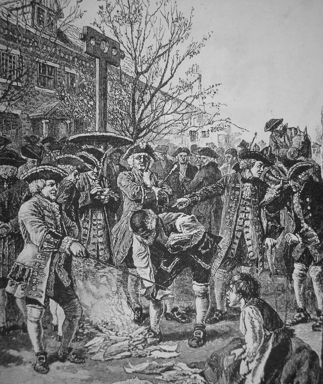 Bostonians queimando o papel selado (litho) de School American
